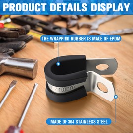 Shimeyao 200 Pcs 3/8 Inch Cable Stainless Steel Pipe Clamps Rubber Coated Cushioned Insulated Wire Clamp for Pipe Fuel Line Hose Cord Tube