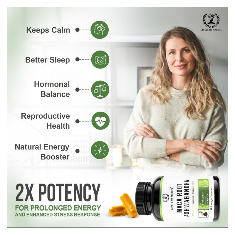 Maca Root, Ashwagandha Root Extract, Capsules for Men & Women
