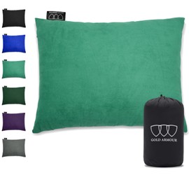 Gold Armour Camping Pillow Memory Foam - Compact Compressible Backpacking, Hammock, and Travel Pillows for Kids and Adults - Essential Outdoor & Camping Gear (Medium 14x18in, Seafoam)