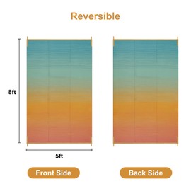 Anidaroel Ombre Outdoor Rug 5x8ft Waterproof for Patio Decor, Reversible Plastic Straw Outside Rug, Stain & UV Resistant RV Camping Mat for Porch, Balcony, Pool Deck, Backyard(Orange&Blue, 5'x8')