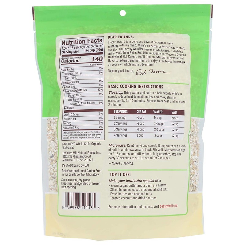 Bob's Red Mill Organic Gluten Free Creamy Buckwheat Hot Cereal,