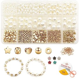 MECOS Cuentas Espaciadoras, 827 Piezas Cuentas De Cristal Redondas Perlas Para Manualidades, Con Cuentas Espaciadoras Doradas De 5 Formas Para Hacer Joyas, Aretes, Bisutería Pulsera DIY Manualidades