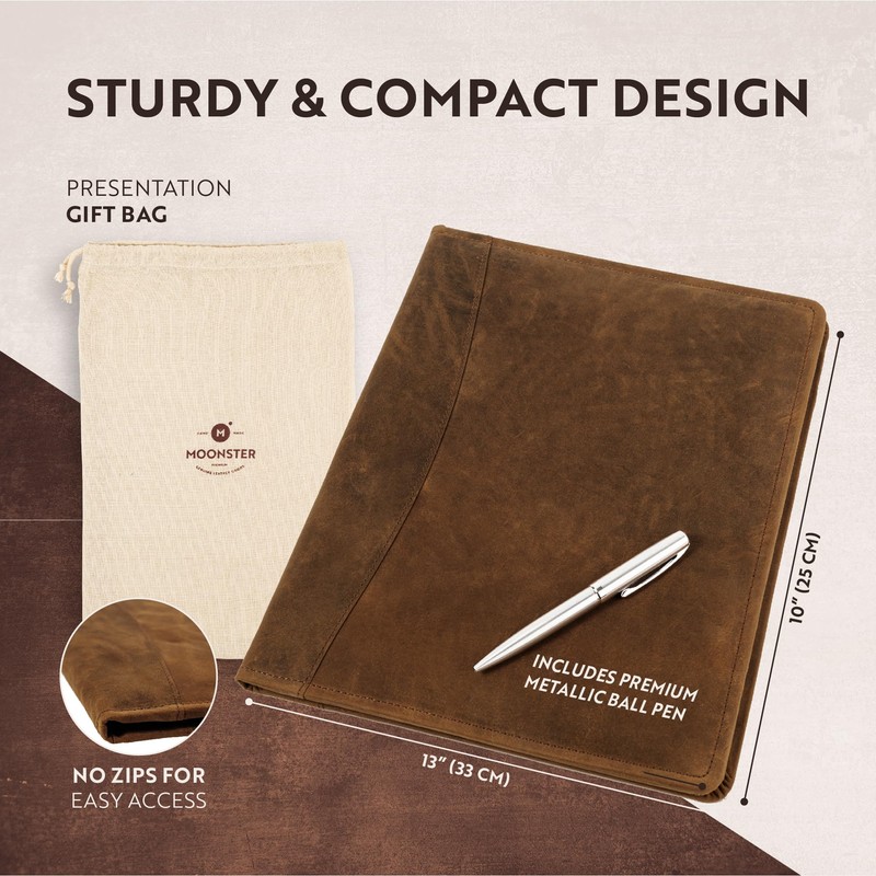 moonster Leather Portfolio, Brown, 33x25cm, Vintage