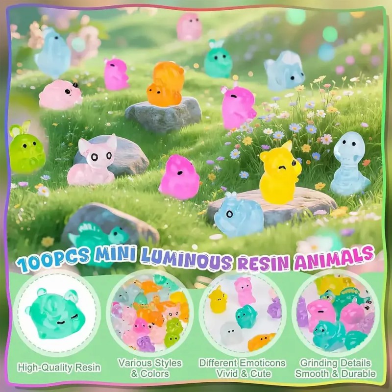 *100 Mini Animales De Resina Que Brillan En La Oscuridad