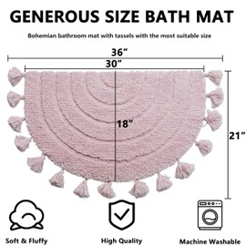 Boho Bathroom Rugs Vintage Half Circle Bath Mat with Tassels