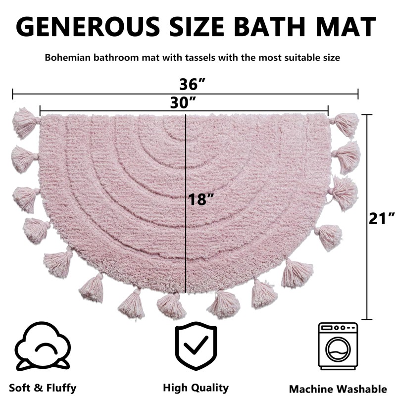 Boho Bathroom Rugs Vintage Half Circle Bath Mat with Tassels