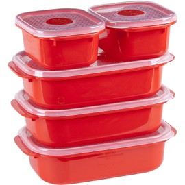 Decor Microsafe Oblong Set, Pack of 5 Pieces, Red
