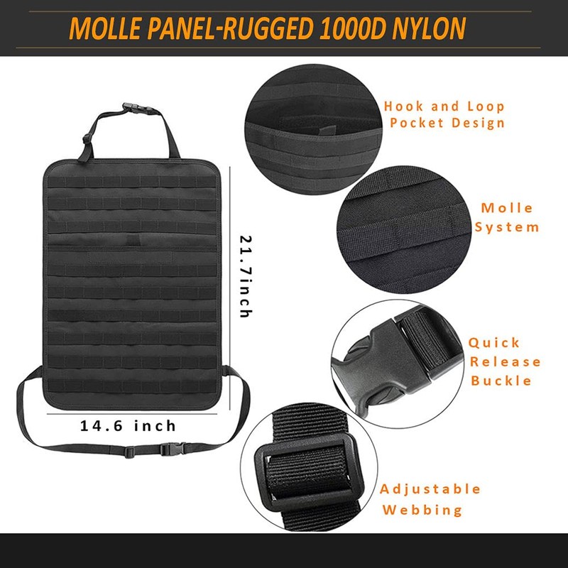 Molle Seat Back Organizer, Tactical Car Seat Organizer with Pouches,