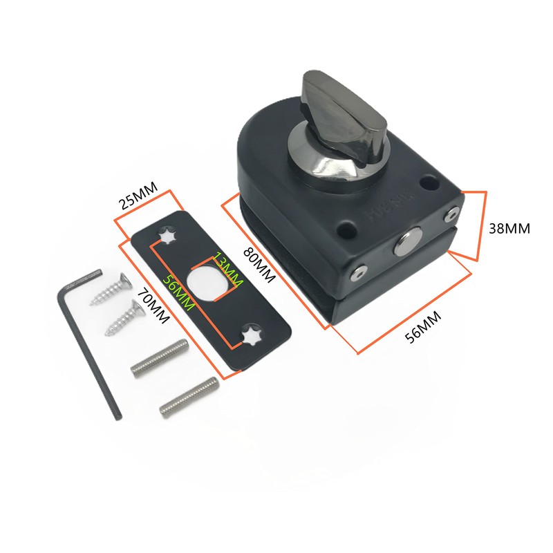 Ranbo Frameless Swinging Door Floor Bolt Lock, No-Drill, 304 Stainless