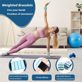 SDATEKIT 1lb Ankle & Wrist Weights for Women - Set of 2 (Total 2lbs) Adjustable Silicone Fitness Bracelets for Yoga/Pilates/PT, Low-Impact Walking & All-Day Wear, Bala-Style Slip-Free Design, Soft Cyan