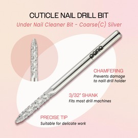PANA 3/32" Cuticle Clean Nail Carbide Bit for Professional, Nail Salon, Nail Trimmer, Under Nail Cleaner, Electric Drill Machine, Manicure Tools (Silver-UNC, Coarse)