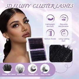 Proamate Individual Cluster Eyelashes, 270 Pieces, D Curl Cluster Eyelashes, Mix 10-18 mm Cluster Volume & Dramatic Russian Individual Eyelashes