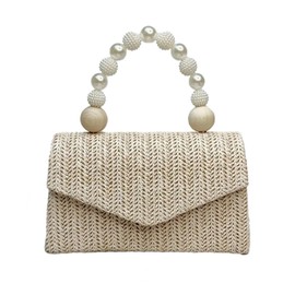 CORIOS Straw Evening Bag for Women Handwoven Clutch Bridal Wedding Purse Ladies Handbag With Detachable Chain Elegant Shoulder Crossbody Bag for Banquet Cocktail Prom Party Khaki