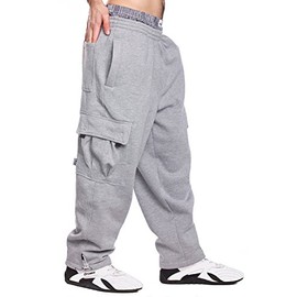 Mens Fleece Cargo Sweatpants, 4XL, Heather Grey