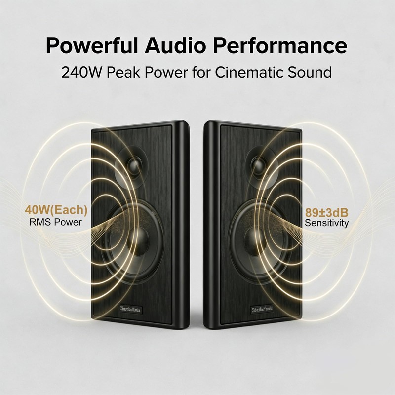 STUDIOFINIX Ultra Slim 5.25 Inch 240W Wall Mount Speakers, 8