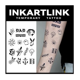 INKARTLINK Fine Cell Coloring Henna Tattoo Stickers 2-Week 2-Piece Set Cute Waterproof Tattoo Stickers Long-lasting Men's Women's Temporary Tattoo Trendy Female Male HIP-HOP
