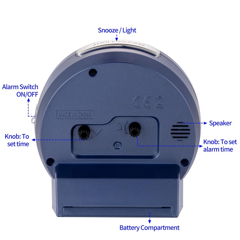Tinload 4.3" No Ticking Analog Alarm Clock,Silent Readable for Seniors,Easy