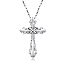 jiamiaoi 18K White Gold Plated Cross Infinity Cross Pendant Women's Necklace Cross 925 Sterling Silver Cross Chain with 12 Months Birthstone Cross Silver Chain with Cross, Cubic Zirconia