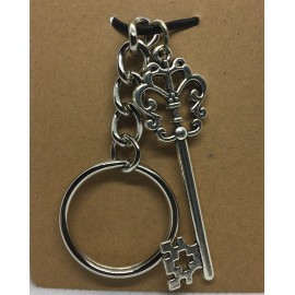 Handmade 2.5 Inch Antique Silver-Tone Skeleton Key Attached to 3 In SS Keychain New 506