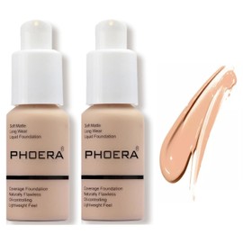 Aquapurity Phoera® Full Coverage Foundation Soft Matte Oil Control Concealer 30ml Long Lasting Flawless Cream Smooth (2 PCS 103 WARM PEACH)