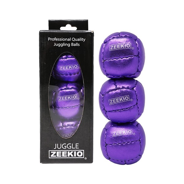 Zeekio Galaxy Juggling Balls - Metallic Series - Premium 12 Panel Genuine Leather Balls - 130g - 67mm - Pack of 3 - Metallic Purple