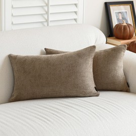 a moment Pack of 2 Decorative Chenille Throw Pillow Covers with Twill Cushion Covers for Sofa Living Room Couch Bed 12x20 Inch Dark Brown