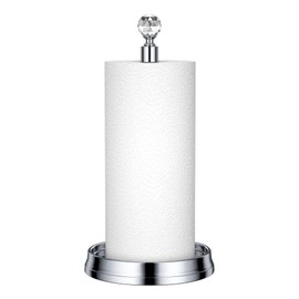 KASUNTO Paper Towel Holder (with Crystal Ball) Steel Paper Towel Holder countertop，Paper Towel Holder Stand for Kitchen Countertops, Bars & Dining Tables,Fits Standard & Jumbo Rolls,Poilshed Chrome