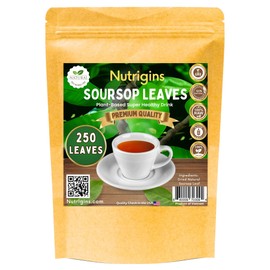 Nutrigins - Premium Soursop Leaves - 250 Leaves - Dried Soursop Tea Leaves - 100% Natural Wild Crafted Graviola Leaves - Hojas de Guanabana Vacuum Sealed For Freshness (250 Counts Leaves)