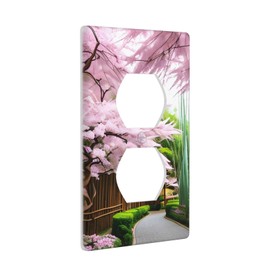 Duplex Socket Decorative Wall Plate Electrical Receptacle Light Switch Cover Art Faceplate Switchplate for Home Decor 4.5 X 2.76 In Bamboo and Cherry blossoms Tree Zen Printing