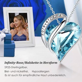 Eternal Rose Box with Heart Necklace, Upgrade Gifts for Women with 4 Preserved Eternal Real Roses & Heart Necklace Made of 925 Sterling Silver Jewellery Rose Box for Birthday Valentine's Day (Blue