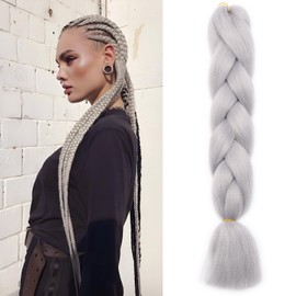 Benehair Braids Jumbo Synthetic Hair for Braiding Box Braids Hair Extension Braid Hair for Braiding Light Grey Hair Braids Extension for Women Girls Light Grey 60 cm