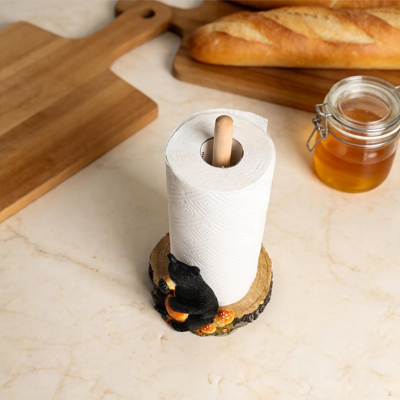 WAIT FLY Black Bear and Mushrooms Paper Towel Holder Stand