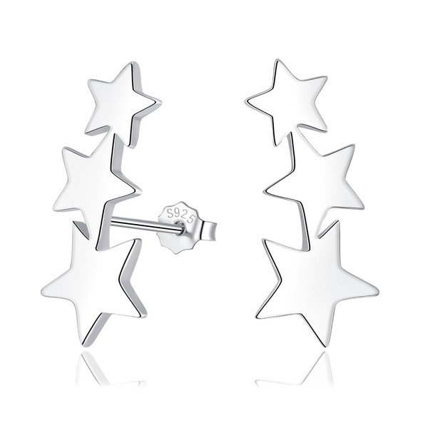 Cangall Silver Star Stud Earrings for Women, 925 Sterling Silver