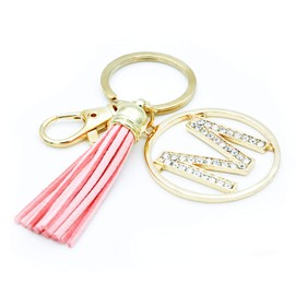 Elechobby Letter Keychain for Women Purse Charms for Handbags Crystal Alphabet Initial Letter Pendant with Tassel (Gold-M), Large