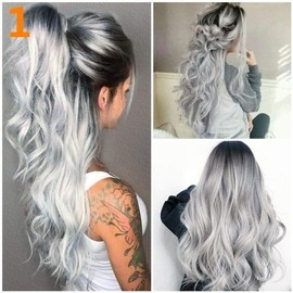 RainaHair Ombre Grey Wavy Lace Front Wig for Women Long Body Wave Synthetic Wigs Heat Resistant Gray Hair Wig with Black Roots 26inch