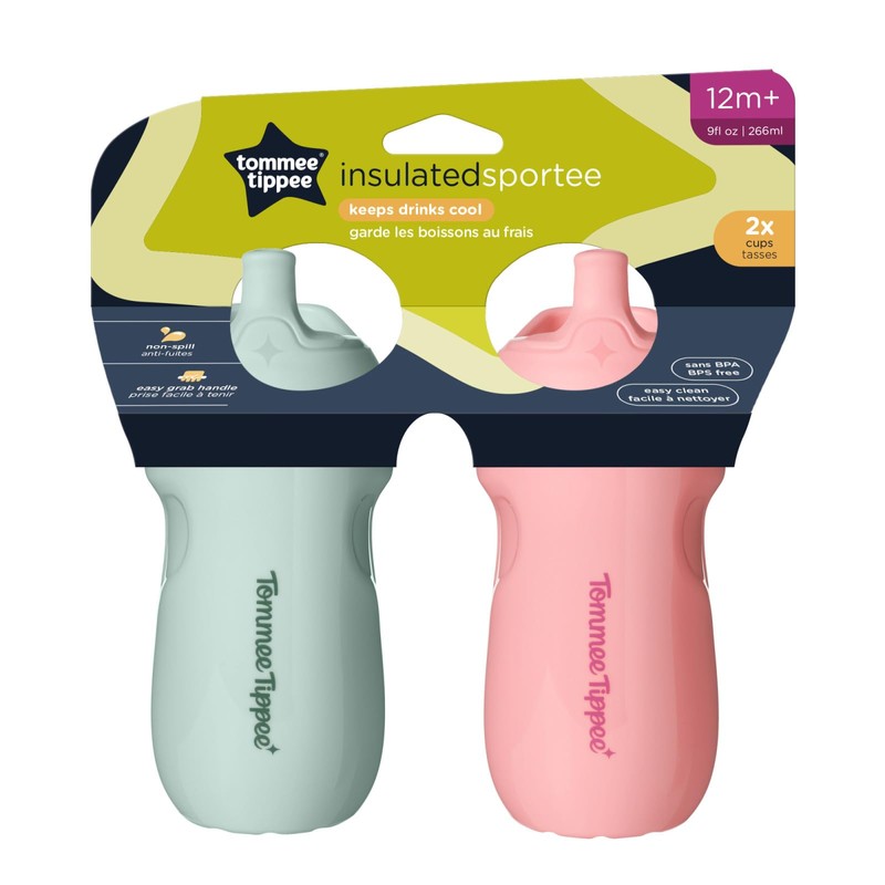 Tommee Tippee Insulated 9oz Sporty Spout Toddler Water Bottle, No