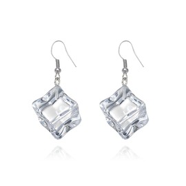 QzxEqz Bohemian Summer Creative Irregular Geometric Transparent Ice Cube Earrings Exaggerated Fun Personality Refreshing Earrings for Women Jewelry Gifts (white)