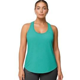 Zengjo Womens Athletic Tank Tops - Long Workout Tanks Quick Dry Moisture Wicking Sleeveless Tops for Running Gym Yoga(Turquoise,Large)