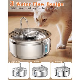 Cat Water Fountain Stainless Steel, 3.2L/108oz Cat Fountain with Water Bowl, Pet Water Fountains for Cats Dogs, Pet Fountain with Five Filters, Water Level Window