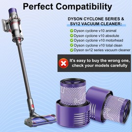 EFOTIML Staubsaugerfilter-Ersatz für Dyson V10 Cyclone-Serie, V10 Animal, V10 Absolute, V10 Total Clean, SV12, Teilenummer 969082-01 (4 Filter und 1 Reinigungsbürste)