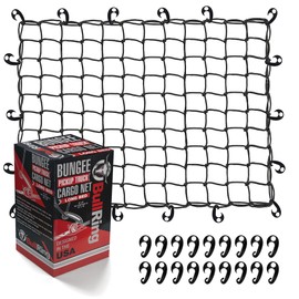 BullRing USA Bungee Cargo Net for Pickup Truck Bed, Trailer, Roof Rack, SUV, Car - 6' x 8' Stretches to 12' x 16', Heavy Duty Mesh Cargo Netting with 18 Adjustable Hooks