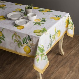 Maison d' Hermine Table Cloth 100% Cotton 140cm x 230cm Decorative Tablecover Washable Square Easter Tablecloths for Dining, Buffet Parties & Wedding Use, Limoncello - Spring/Summer