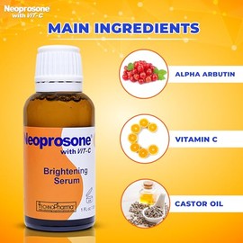 Neoprosone, Vitamin C Serum for Face | 1 Fl oz / 30ml | Brightening Serum For Dark Circle, Wrinkles | with Alpha Arbutin and Castor Oil
