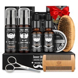 Upgraded Beard Shampoo Wash & Conditioner, Oil, Balm Softener Care Set Grooming kit, Perfect Valentine's Gifts for Men Him Boyfriend Dad, Best for Beard Rapid Growth and Thickening, Template Shaper