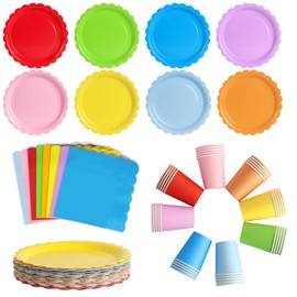 ZblPyro 120pcs Rainbow Party Plates Cups and Napkins for 40 Guests