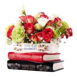Stacked Book Vase Ceramic Planter for Flowers Vintage Book-Shaped Decorative Flower Vase Unique Ceramic Planter with Hole Aesthetic Bookstack Storage Home Office Decor Housewarming Gifts for Women