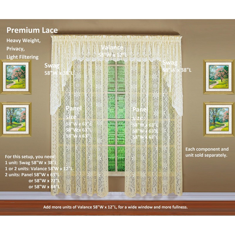 Today's Curtain Hopewell Premium Lace Panel 84", Cream, 58W x