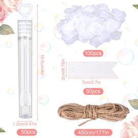 Herenear Soap Bubbles Wedding Set with Heart Handle, 50 Pieces Wedding Bubbles, Soap Bubbles Heart Shape Mini Bubbles 50 Pendants, Bubble Tubes 100 Pieces Petals for Engagement Party Gifts