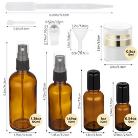 Segbeauty 4pcs 0.34oz 1oz Glass Essential Oil Roller Bottles Small, 2pcs 0.5oz Empty Travel Size Airless Pump Bottles, Pack of 4 Travel Spray Bottle Fine Mist 1.69oz 3.38oz, Set Bottle for Toiletries