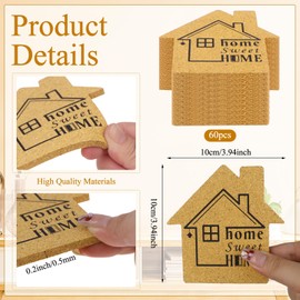 60 Sets Housewarming Party Favors for Guests Sweet Home Coasters Cork Coasters with Thank You Cards Organza Bags House Warming Return Gifts New Home Guests Souvenirs Appreciation Party Decorations